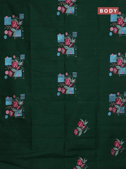 Semi raw silk saree green with embroidery buttas in borderless style