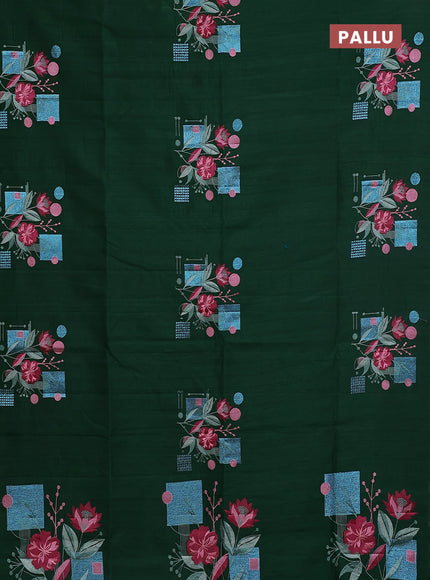 Semi raw silk saree green with embroidery buttas in borderless style