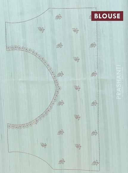 Semi raw silk saree pastel green with embroidery buttas and peacock embroidery cut work border