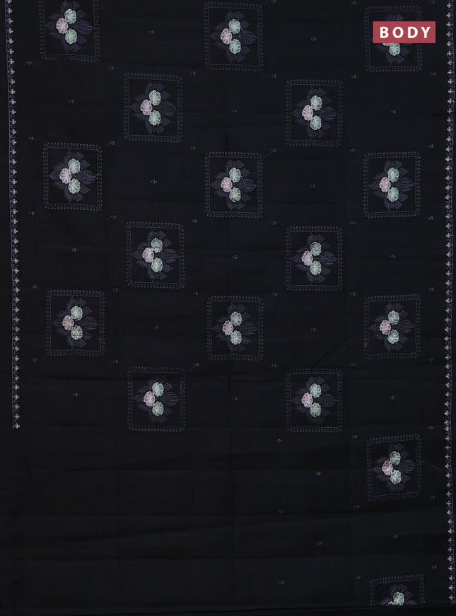 Semi raw silk saree black with allover embroidery buttas and embroidery border