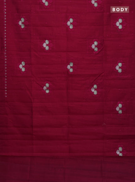 Semi raw silk saree dark pink with allover embroidery buttas and embroidery border