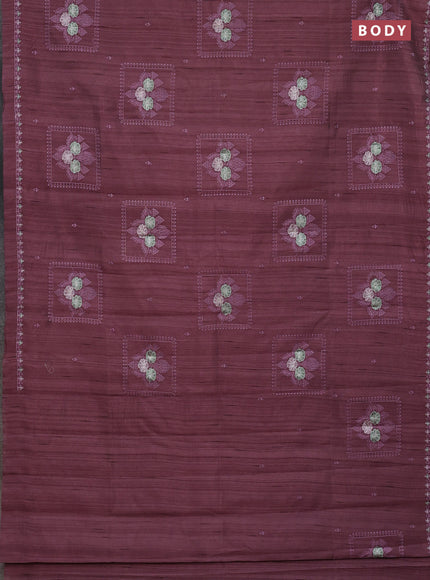 Semi raw silk saree rosy brown with allover embroidery buttas and embroidery border
