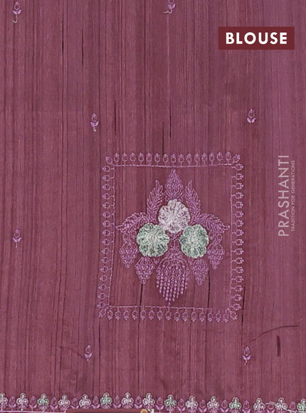 Semi raw silk saree rosy brown with allover embroidery buttas and embroidery border