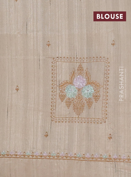 Semi raw silk saree beige with allover embroidery buttas and embroidery border