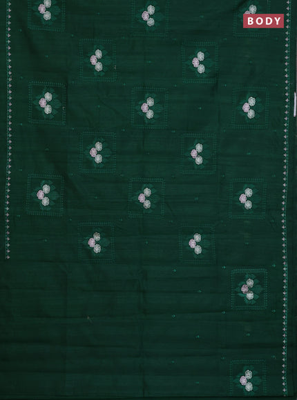 Semi raw silk saree green with allover embroidery buttas and embroidery border
