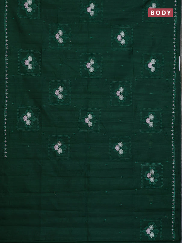 Semi raw silk saree green with allover embroidery buttas and embroidery border