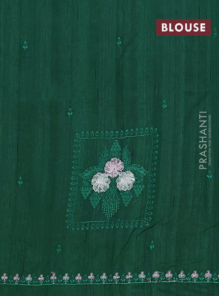 Semi raw silk saree green with allover embroidery buttas and embroidery border