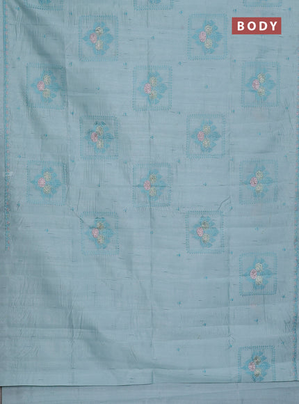 Semi raw silk saree pastel blue with allover embroidery buttas and embroidery border