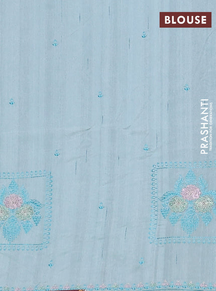 Semi raw silk saree pastel blue with allover embroidery buttas and embroidery border