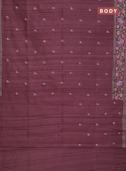 Semi raw silk saree pastel purple shade with embroidery buttas and floral embroidery border