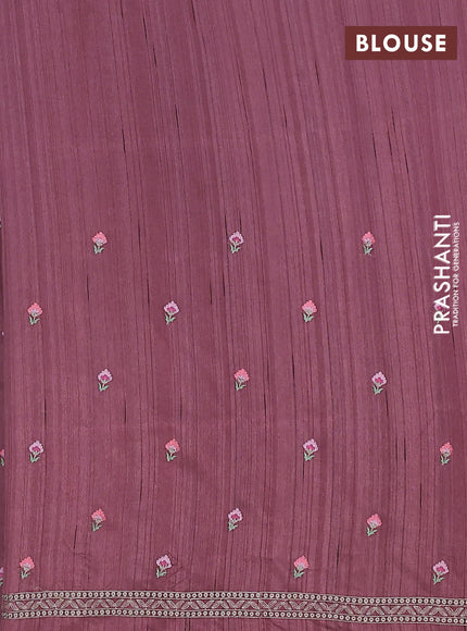 Semi raw silk saree pastel purple shade with embroidery buttas and floral embroidery border