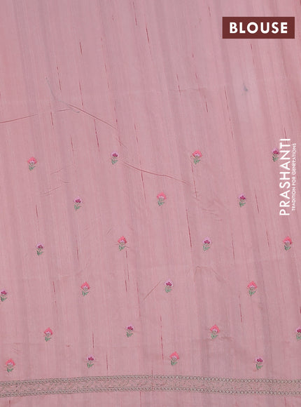 Semi raw silk saree mild peach pink with embroidery buttas and floral embroidery border