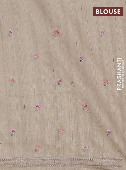 Semi raw silk saree beige with embroidery buttas and floral embroidery border