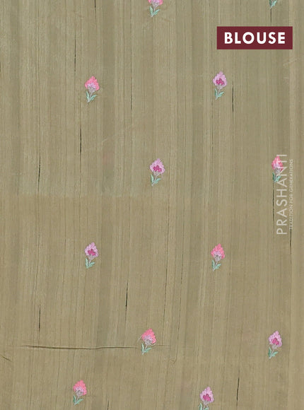 Semi raw silk saree olive green with embroidery buttas and floral embroidery border