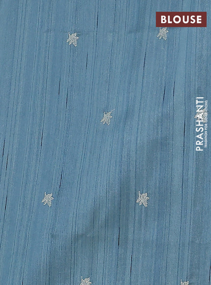 Semi raw silk saree pastel blue shade with plain body and floral embroidery border