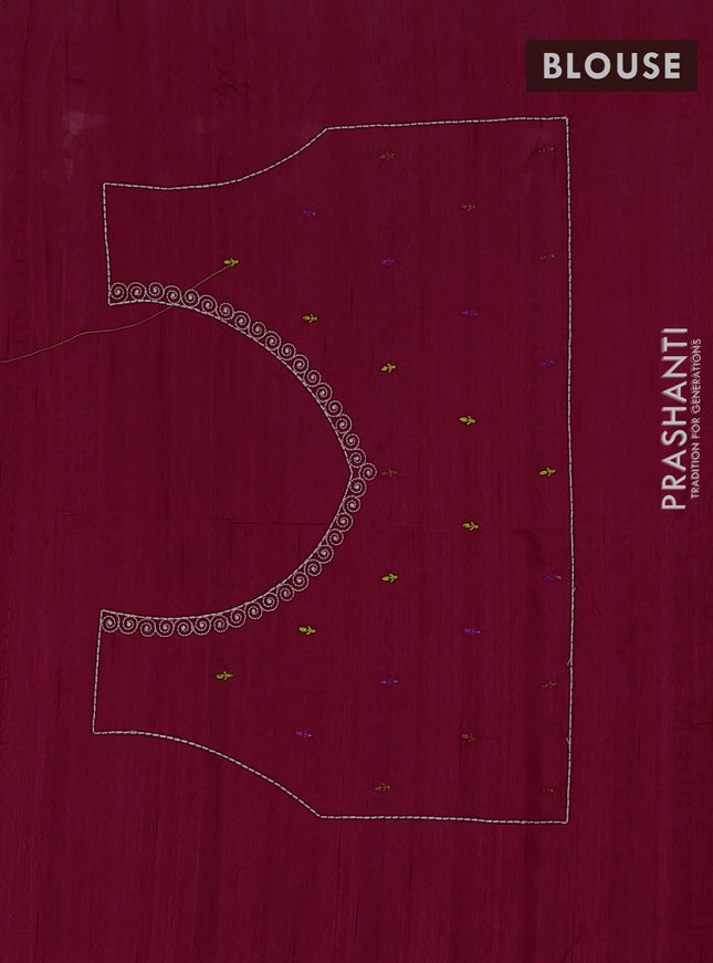 Semi raw silk saree dark pink with allover embroidery work and peacock embroidery border