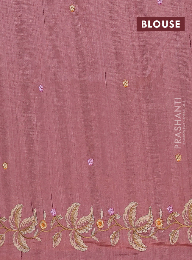 Semi raw silk saree pastel brown with embroidery buttas and floral embroidery border