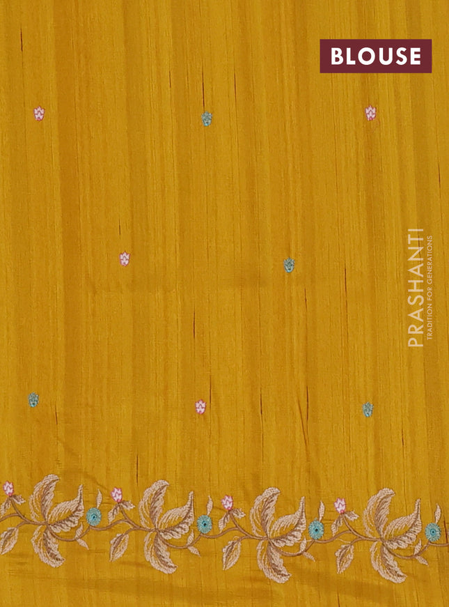 Semi raw silk saree mustard yellow with embroidery buttas and floral embroidery border