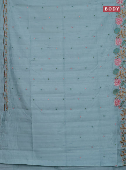 Semi raw silk saree pastel blue with embroidery buttas and floral embroidery border