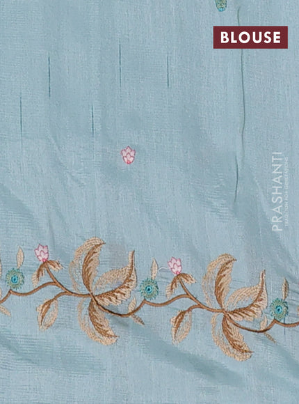 Semi raw silk saree pastel blue with embroidery buttas and floral embroidery border