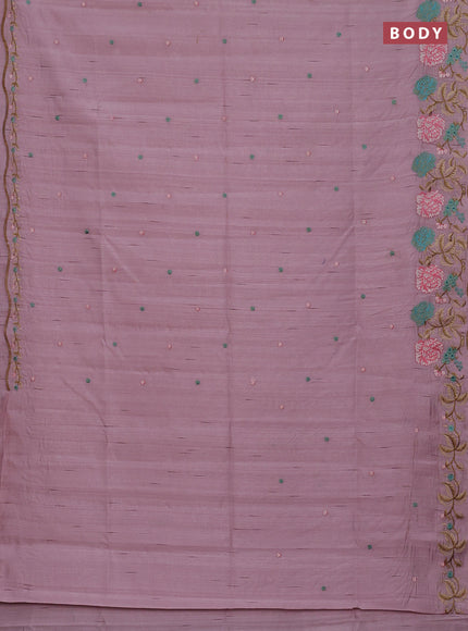 Semi raw silk saree pastel pink with embroidery buttas and floral embroidery border