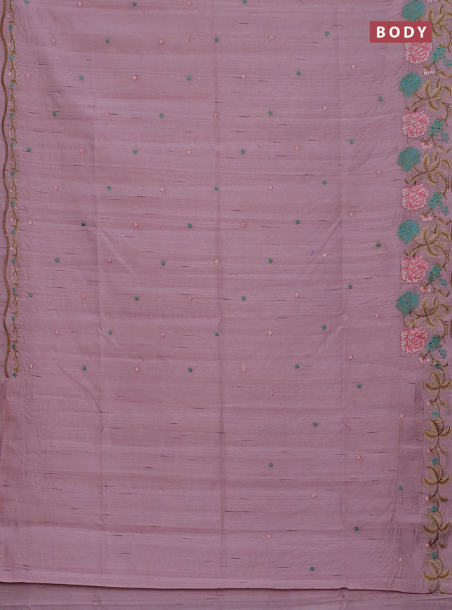 Semi raw silk saree pastel pink with embroidery buttas and floral embroidery border
