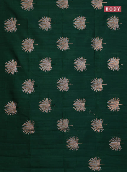 Semi raw silk saree green with embroidery buttas in borderless border