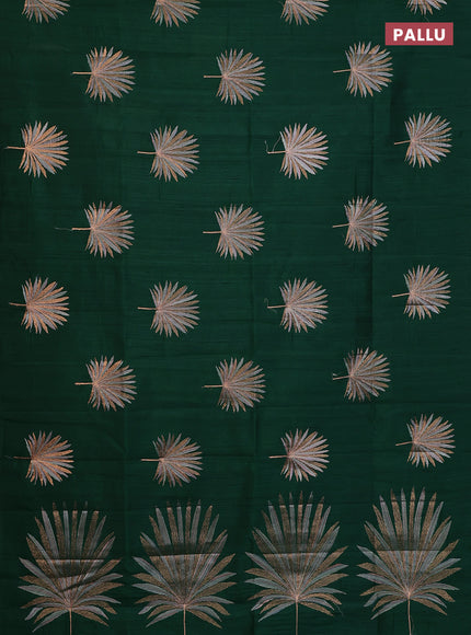 Semi raw silk saree green with embroidery buttas in borderless border