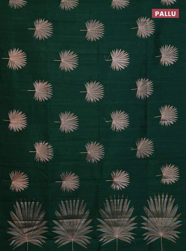 Semi raw silk saree green with embroidery buttas in borderless border