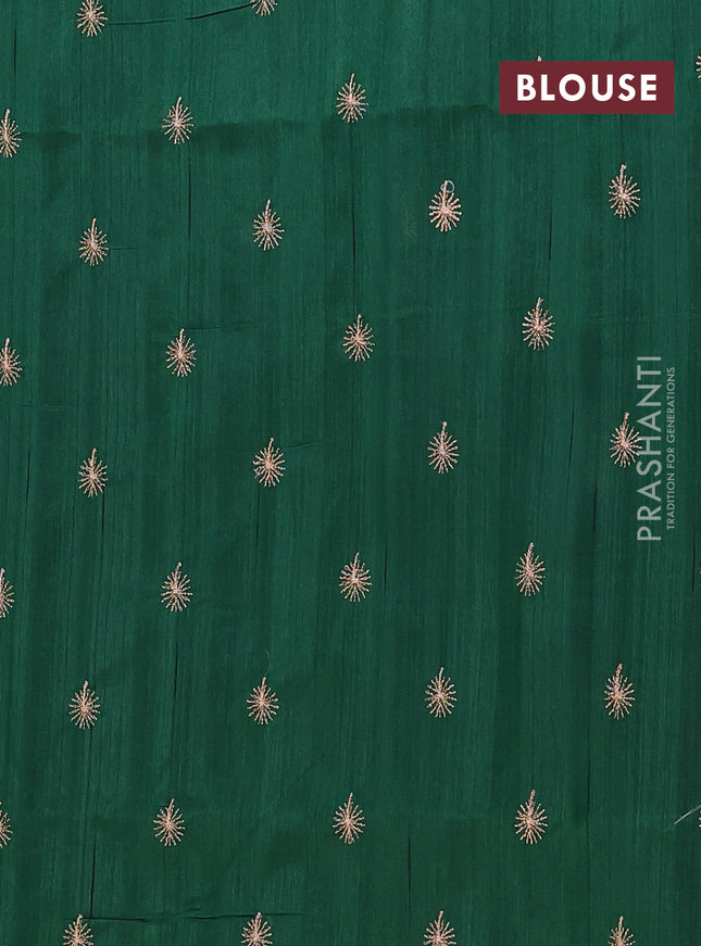 Semi raw silk saree green with embroidery buttas in borderless border