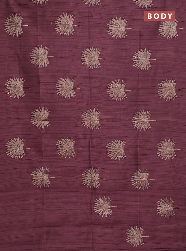 Semi raw silk saree rosy brown with embroidery buttas in borderless border