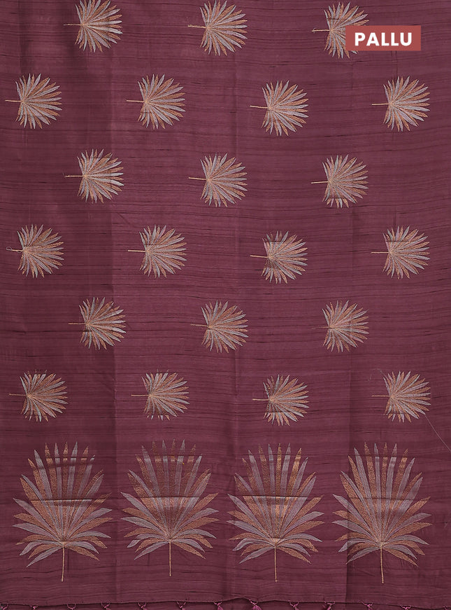 Semi raw silk saree rosy brown with embroidery buttas in borderless border