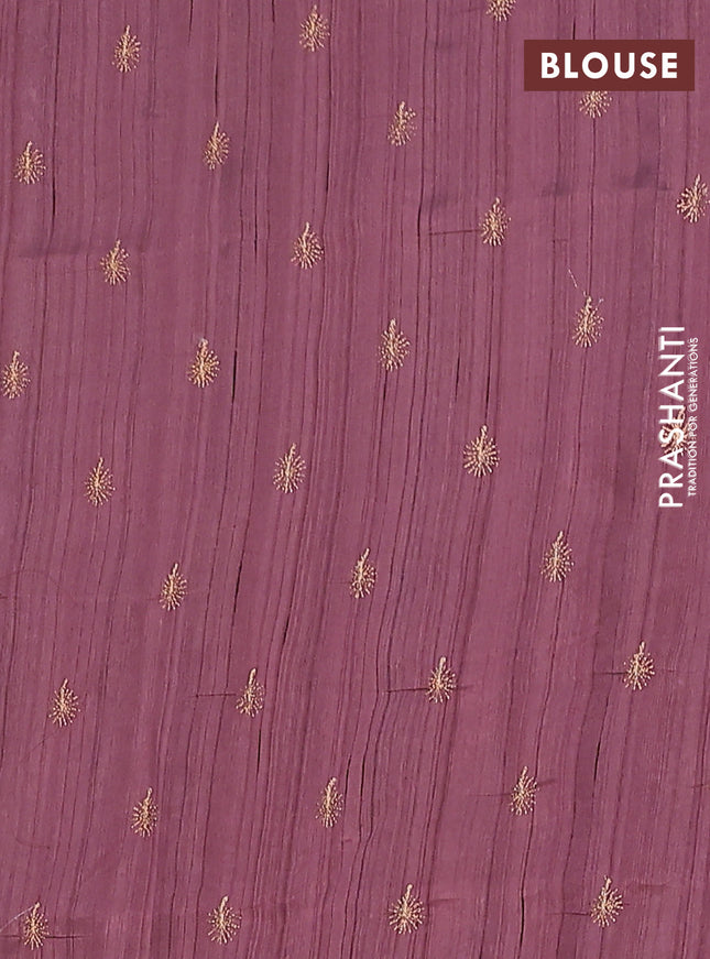 Semi raw silk saree rosy brown with embroidery buttas in borderless border