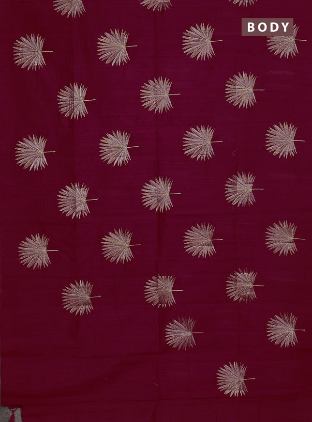 Semi raw silk saree dark pink with embroidery buttas in borderless border