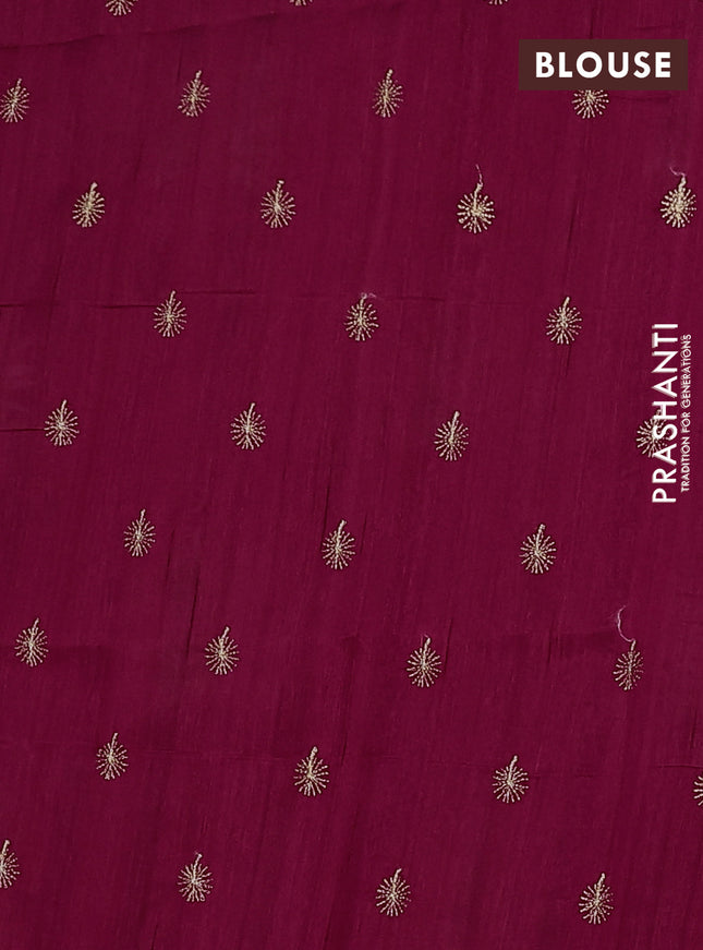 Semi raw silk saree dark pink with embroidery buttas in borderless border