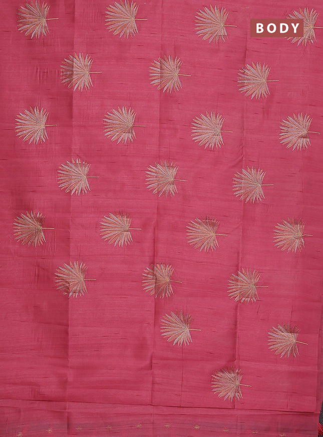 Semi raw silk saree peach pink with embroidery buttas in borderless border