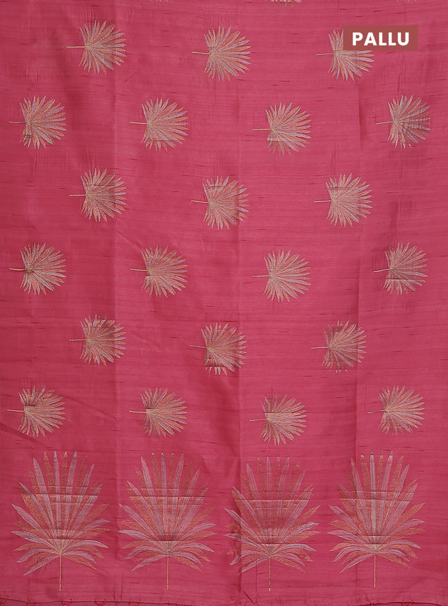 Semi raw silk saree peach pink with embroidery buttas in borderless border