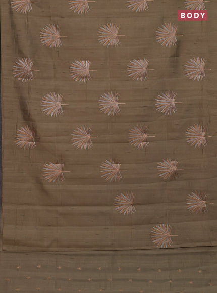 Semi raw silk saree dark beige with embroidery buttas in borderless border
