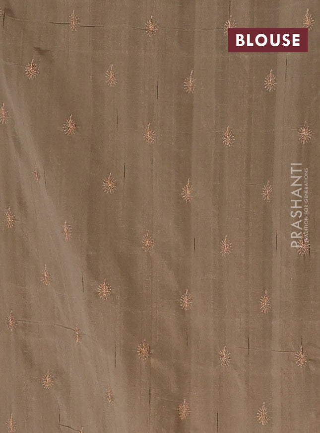 Semi raw silk saree dark beige with embroidery buttas in borderless border