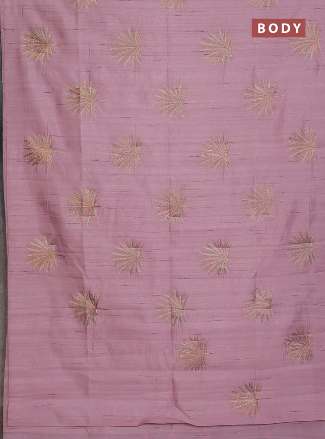 Semi raw silk saree pastel pink with embroidery buttas in borderless border