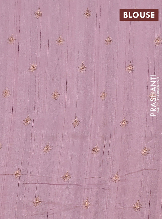 Semi raw silk saree pastel pink with embroidery buttas in borderless border