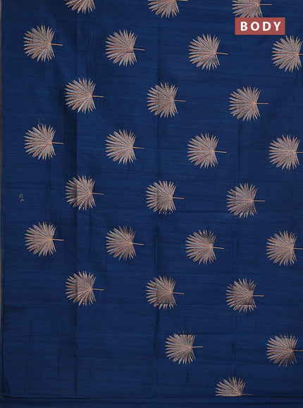 Semi raw silk saree peacock blue with embroidery buttas in borderless border
