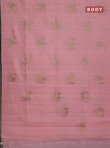Semi raw silk saree mild peach with embroidery buttas in borderless border