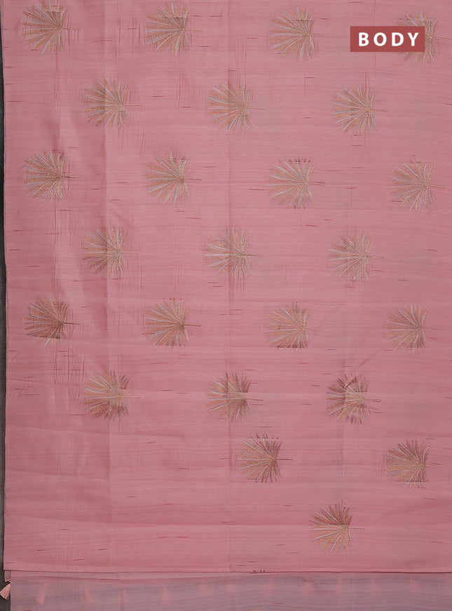 Semi raw silk saree mild peach with embroidery buttas in borderless border