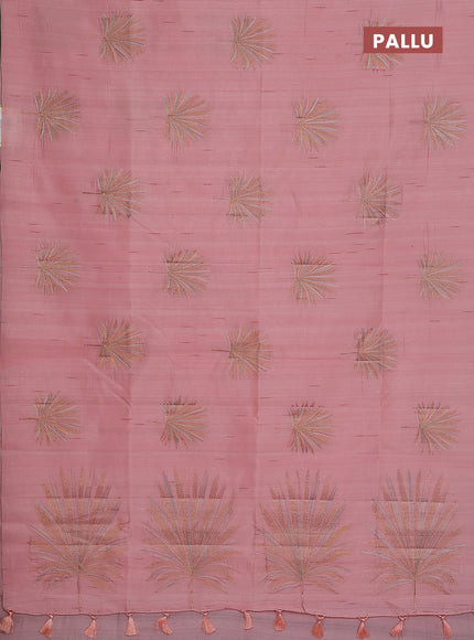 Semi raw silk saree mild peach with embroidery buttas in borderless border