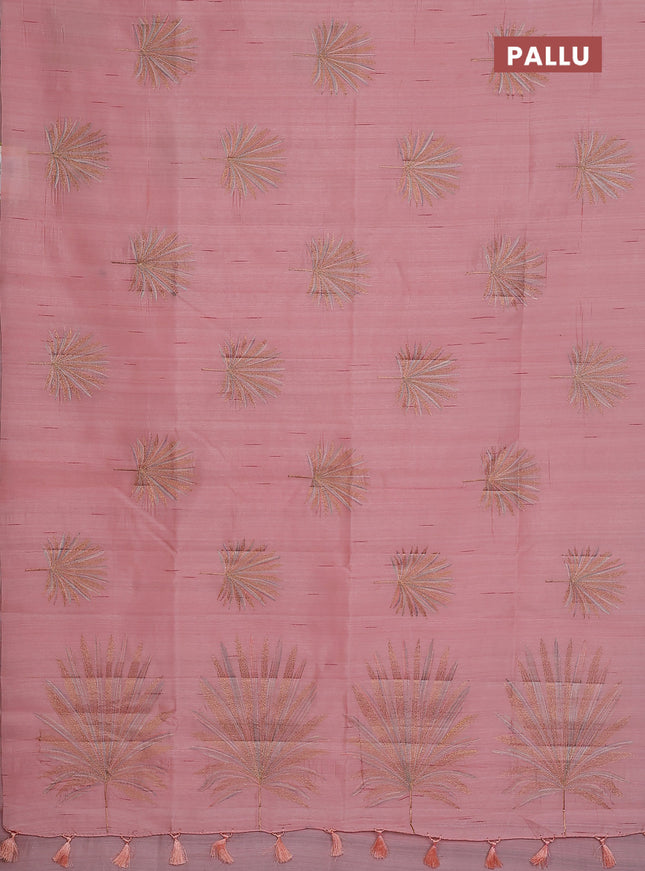 Semi raw silk saree mild peach with embroidery buttas in borderless border