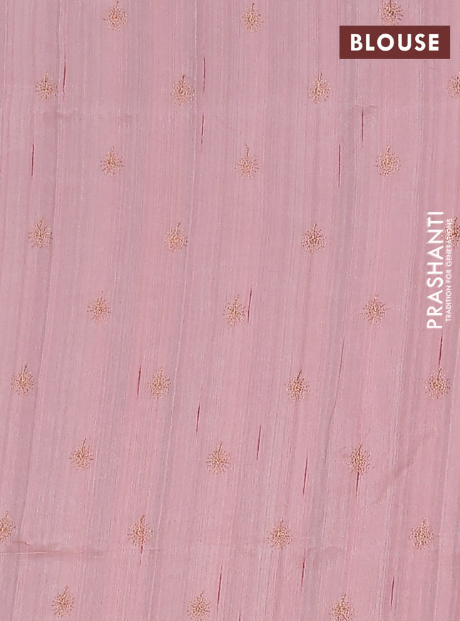 Semi raw silk saree mild peach with embroidery buttas in borderless border
