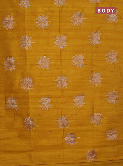 Semi raw silk saree mustard yellow with embroidery buttas in borderless border