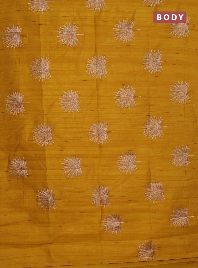 Semi raw silk saree mustard yellow with embroidery buttas in borderless border
