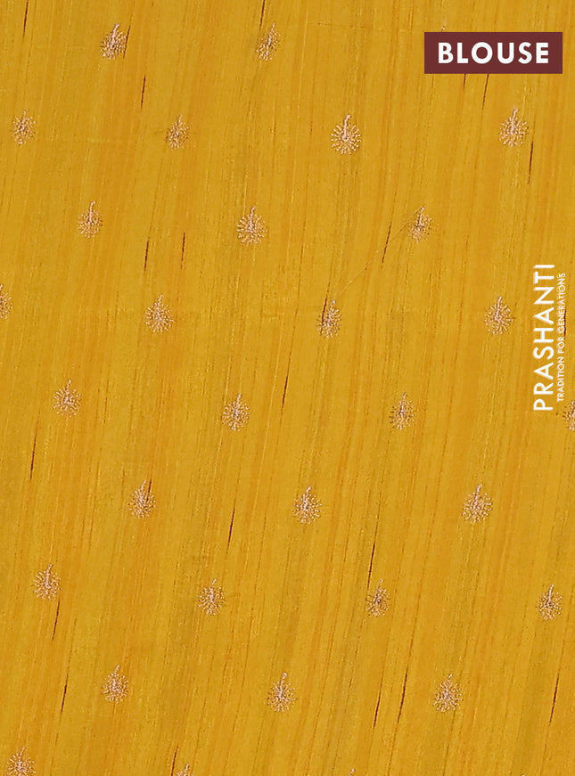 Semi raw silk saree mustard yellow with embroidery buttas in borderless border